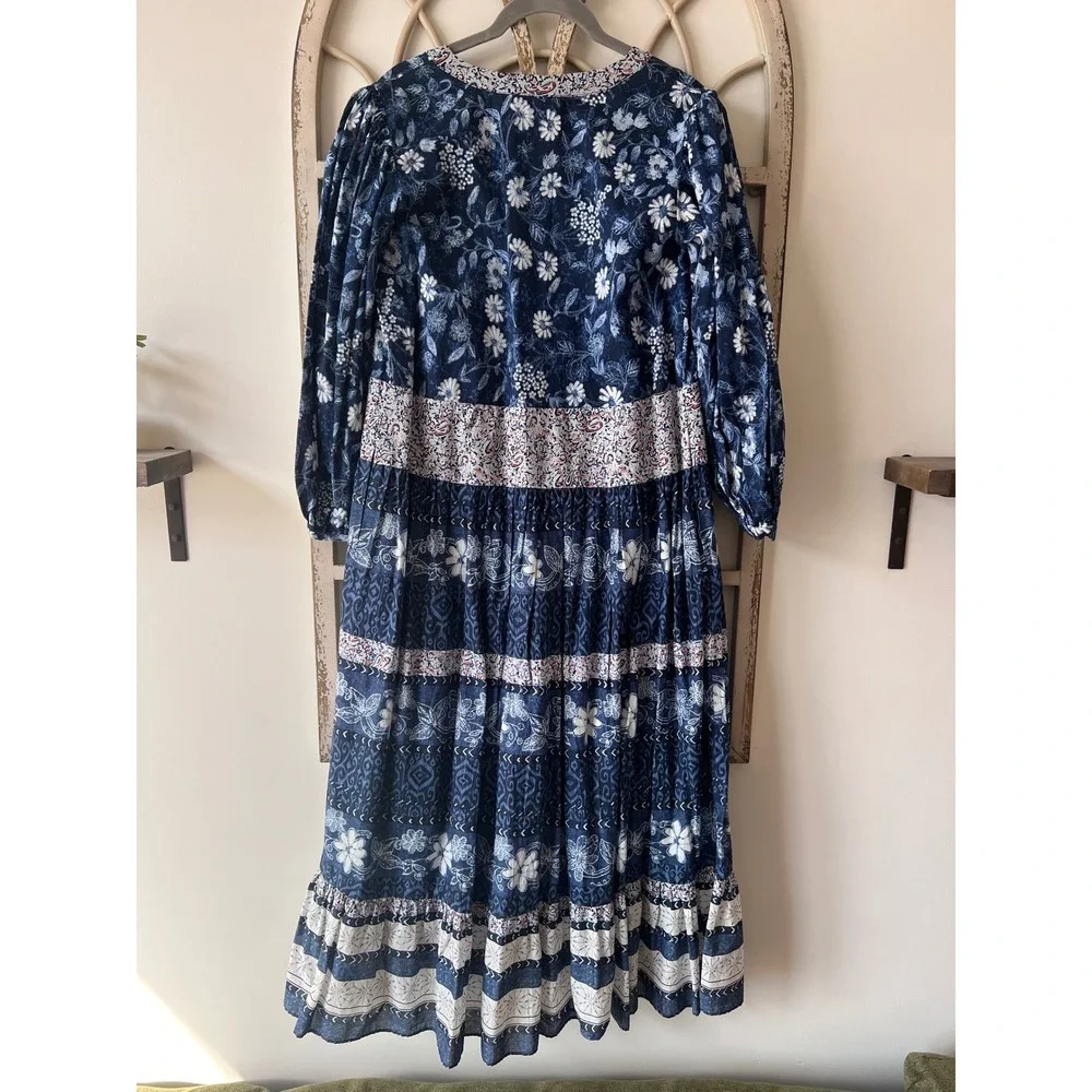 INC International Concepts Navy Blue Floral Patchwork Cotton Midi Dress Womens S - Picture 5 of 5
